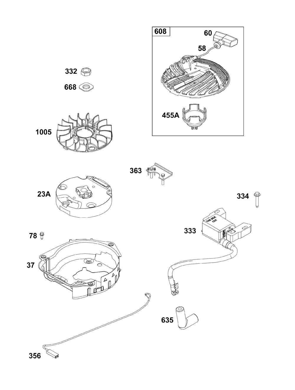 Flywheel, Ignition, And Starter Group Diagram and Parts List for 09P602-0121-H5 020000 - 09Z999 Briggs and Stratton Engine